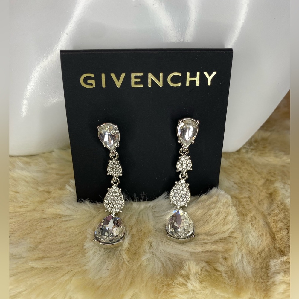 Givenchy Pear Cut Pave Crystal Linear Drop Earrings